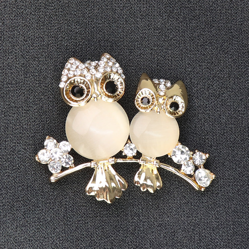 キラキラ-仲良しフクロウ-ブローチ-シャンパンゴールド-ファッション-ブローチピン-エレガント-可愛い-おしゃれ-アクセサリー-幸運-幸福-プレゼント-贈り物-メンズ-レディース-子供-ジュエリー-カフス専門店