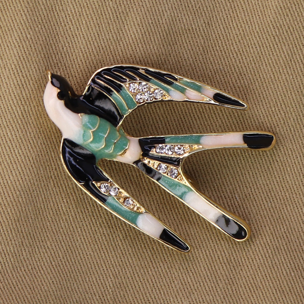 ツバメ-ブローチ-黒-緑-ファッション-ブローチピン-エレガント-可愛い-おしゃれ-アクセサリー-プレゼント-贈り物-メンズ-レディース-子供-ジュエリー-カフス専門店