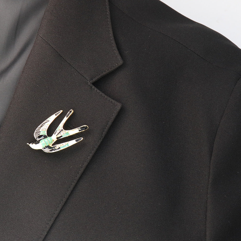 ツバメ-ブローチ-黒-緑-ファッション-ブローチピン-エレガント-可愛い-おしゃれ-アクセサリー-プレゼント-贈り物-メンズ-レディース-子供-ジュエリー-カフス専門店