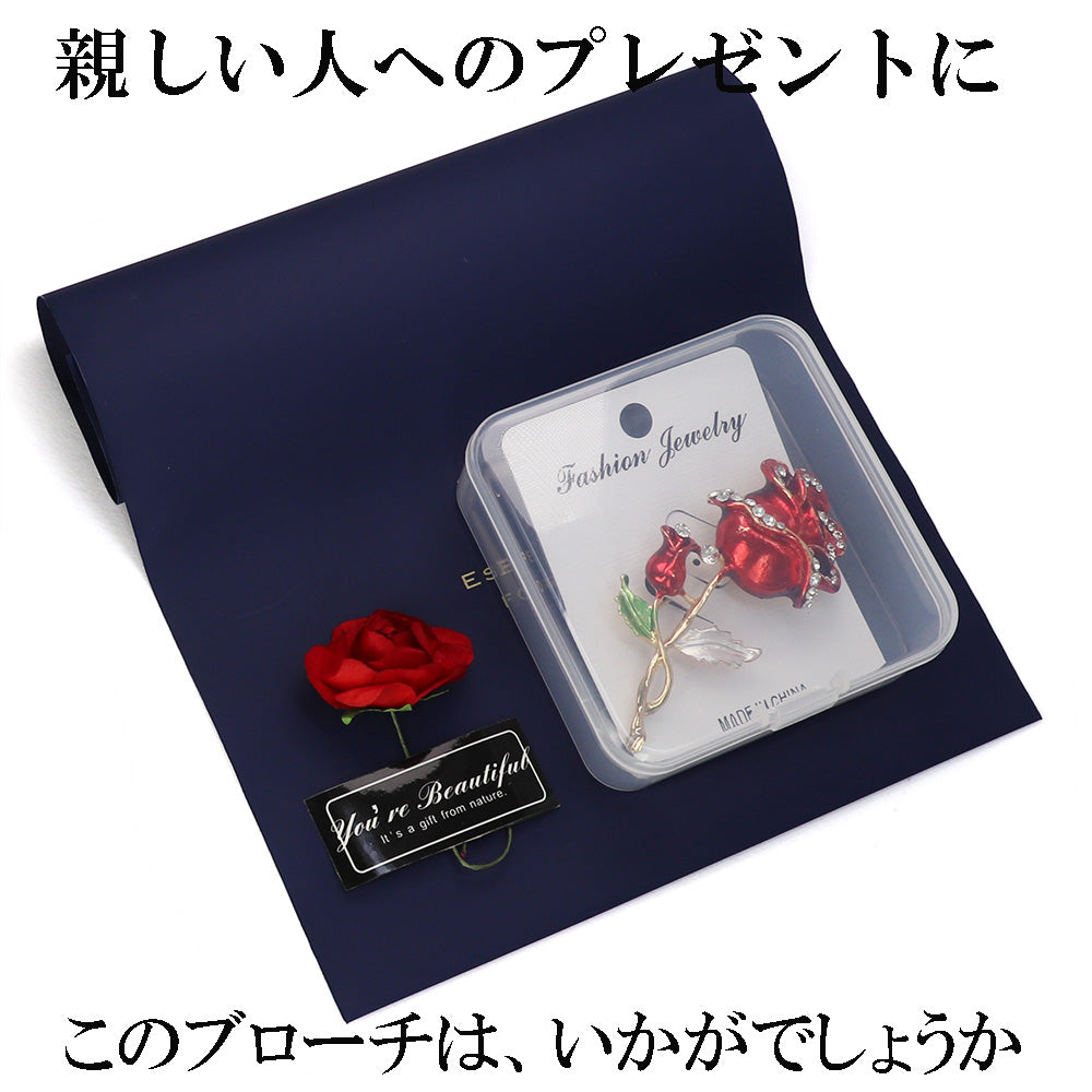 ラインストーン輝く-バラ-ブローチ-レッド-レディース-メンズ-花-結婚式-オフィス-ブローチ-ピン-プレゼント-贈り物-おしゃれ-エレガント-カフス専門店