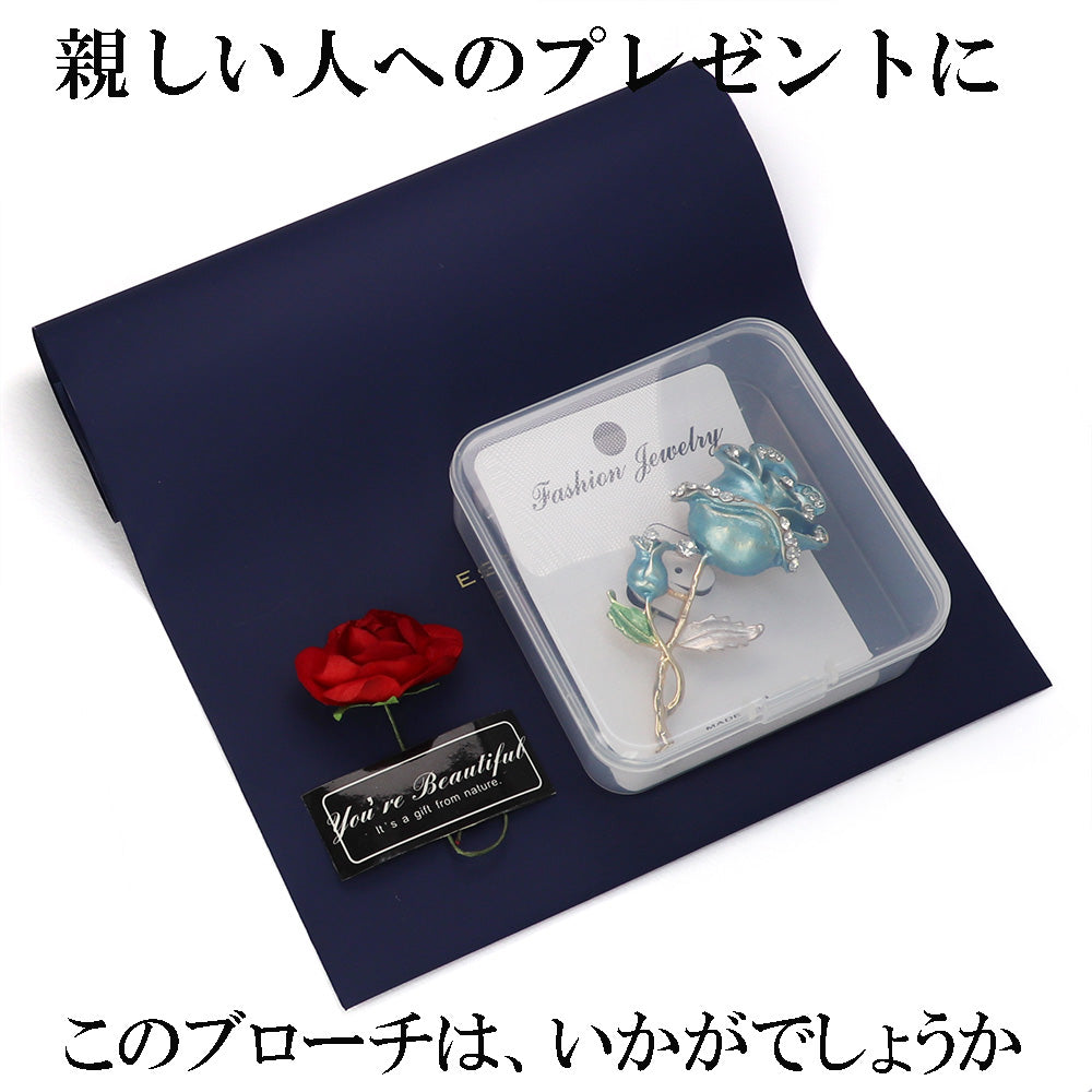 ラインストーン輝く-バラ-ブローチ-ブルー-レディース-メンズ-花-結婚式-オフィス-ブローチ-ピン-プレゼント-贈り物-おしゃれ-エレガント-カフス専門店
