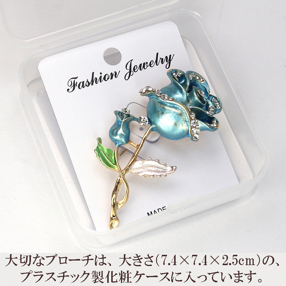 ラインストーン輝く-バラ-ブローチ-ブルー-レディース-メンズ-花-結婚式-オフィス-ブローチ-ピン-プレゼント-贈り物-おしゃれ-エレガント-カフス専門店