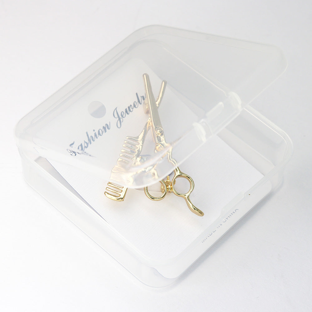 ハサミとクシ-ブローチ-ゴールド-美容師-理容師-ファッション-ブローチピン-ユニーク-可愛い-おしゃれ-アクセサリー-プレゼント-贈り物-メンズ-レディース-ジュエリー-カフス専門店