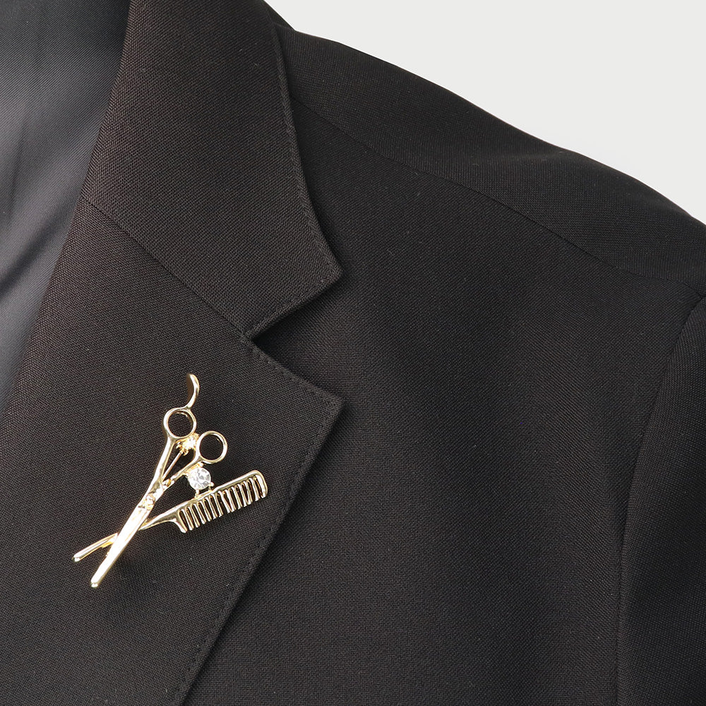 ハサミとクシ-ブローチ-ゴールド-美容師-理容師-ファッション-ブローチピン-ユニーク-可愛い-おしゃれ-アクセサリー-プレゼント-贈り物-メンズ-レディース-ジュエリー-カフス専門店