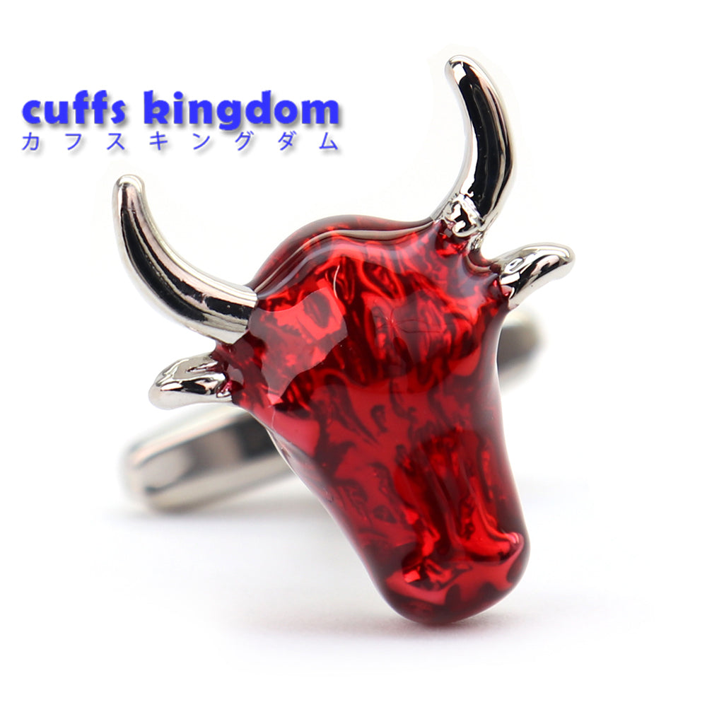 赤い牛ヘッド カフスボタン インパクト ユニーク 動物 営業マン 個性 スーツ 人気 おしゃれ カジュアル プレゼント ギフト 成人式 カフス専門店