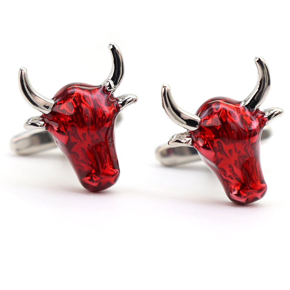 赤い牛ヘッド カフスボタン インパクト ユニーク 動物 営業マン 個性 スーツ 人気 おしゃれ カジュアル プレゼント ギフト 成人式 カフス専門店
