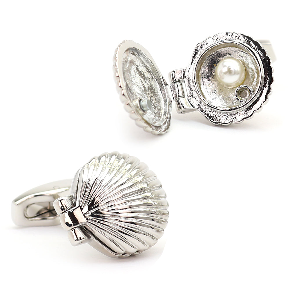貝殻 カフスボタン 中には真珠が☆ シルバー 男女 おしゃれ エレガント プレゼント ギフト 大人気 個性 成人式 卒業式 結婚式 カフス専門店 開閉可能