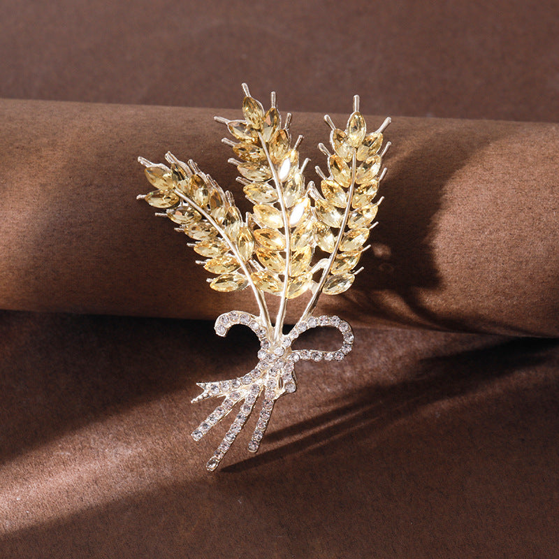 黄金色の小麦 ブローチ クリスタル ファッション コサージュ ピン エレガント 可愛い おしゃれ アクセサリー プレゼント 贈り物 メンズ レディース 子供 ジュエリー カフス専門店
