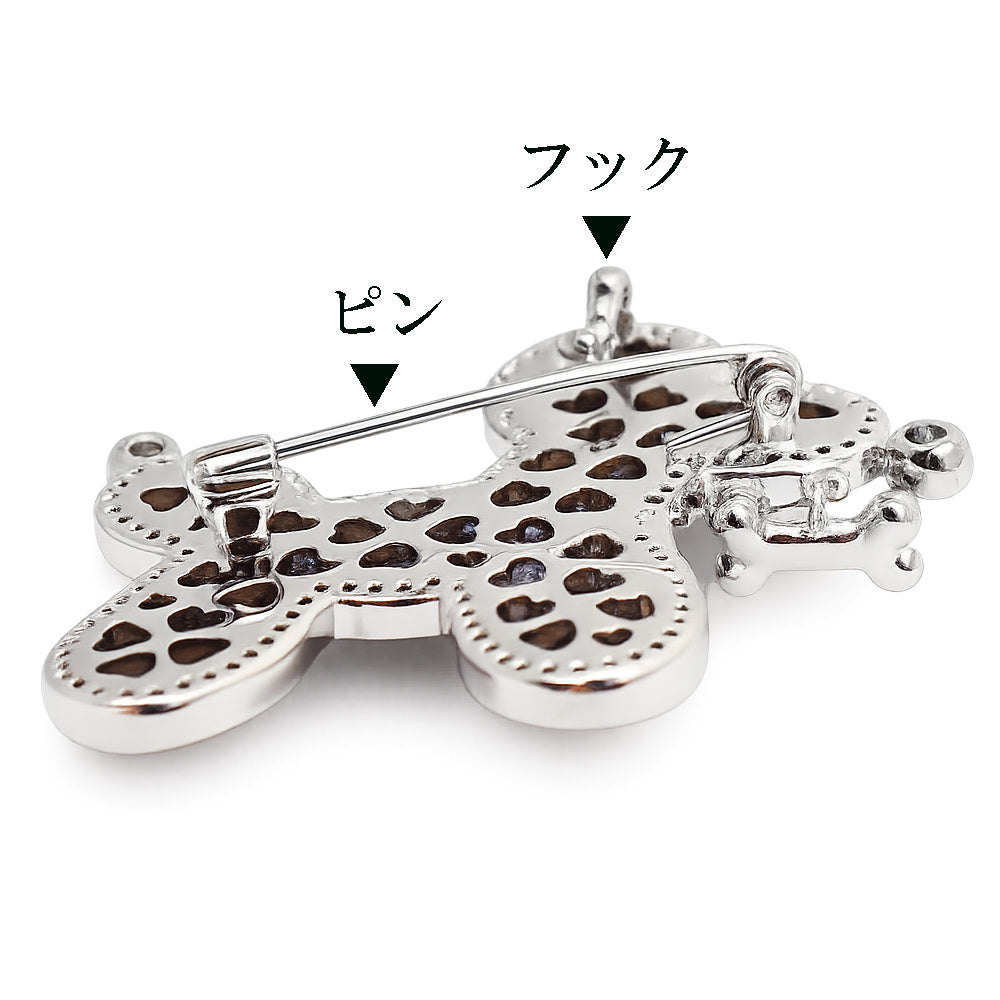 犬 ブローチ おしゃれ 木目調 ドッグ ラインストーン 高級感 かわいい ピン フック 2WAY アクセサリー バッグ 帽子 ストール プレゼント ギフト