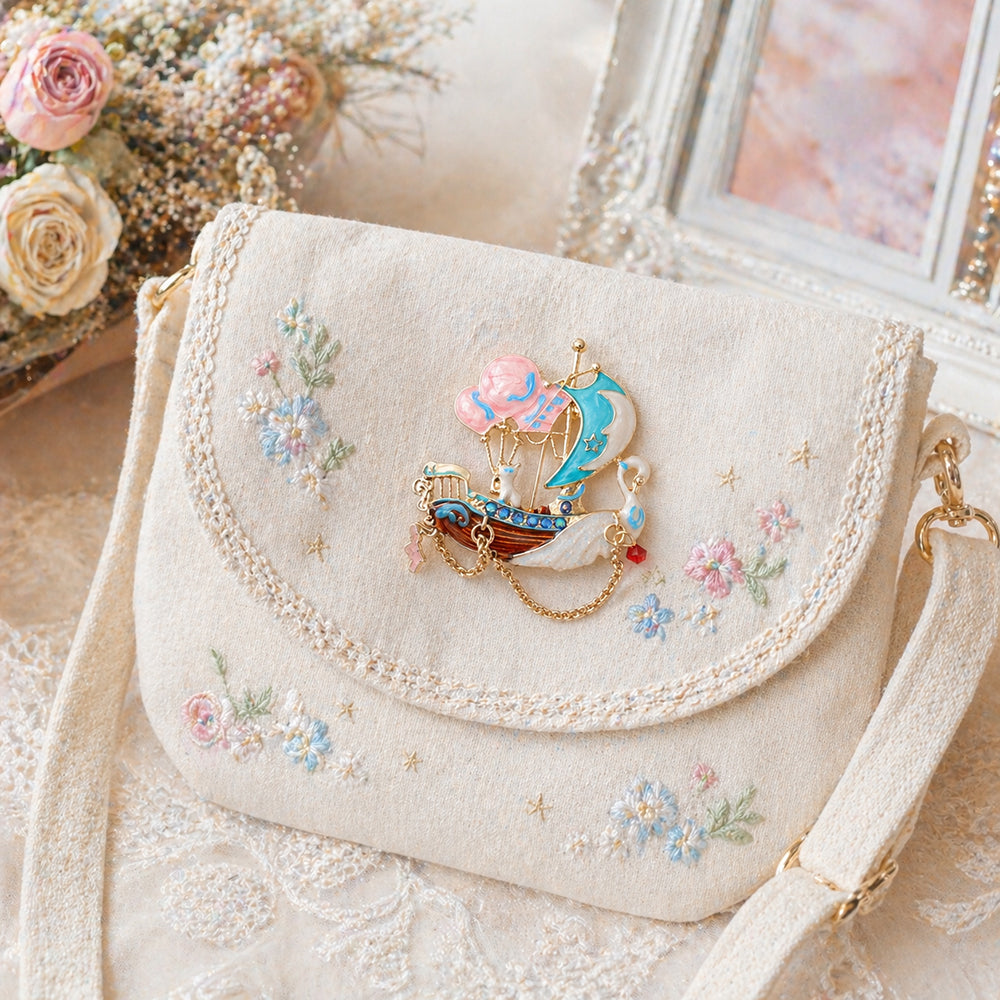 船 白鳥 メルヘン ブローチ 月 星 バルーン ファンタジー パステルカラー アクセサリー おしゃれ かわいい バッグ 帽子 ストール プレゼント ギフト