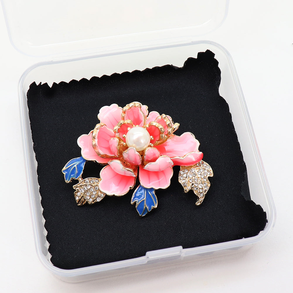 花 ブローチ ペンダント 2WAY 牡丹 ピンク フラワー パール風 エナメル調 ゴールド 華やか 上品 フォーマル アクセサリー バッグ 帽子 ストール プレゼント ギフト