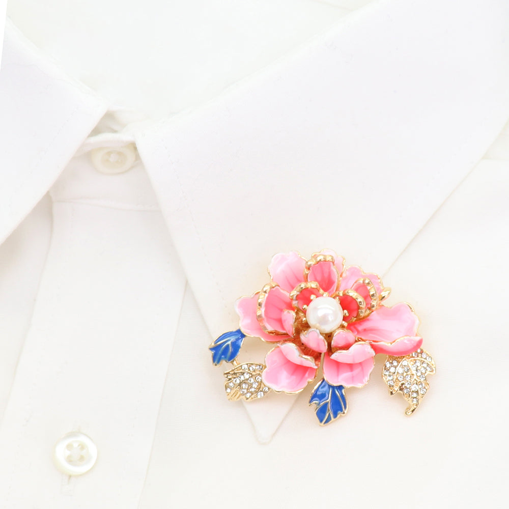 花 ブローチ ペンダント 2WAY 牡丹 ピンク フラワー パール風 エナメル調 ゴールド 華やか 上品 フォーマル アクセサリー バッグ 帽子 ストール プレゼント ギフト