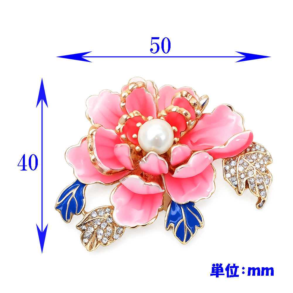 花 ブローチ ペンダント 2WAY 牡丹 ピンク フラワー パール風 エナメル調 ゴールド 華やか 上品 フォーマル アクセサリー バッグ 帽子 ストール プレゼント ギフト