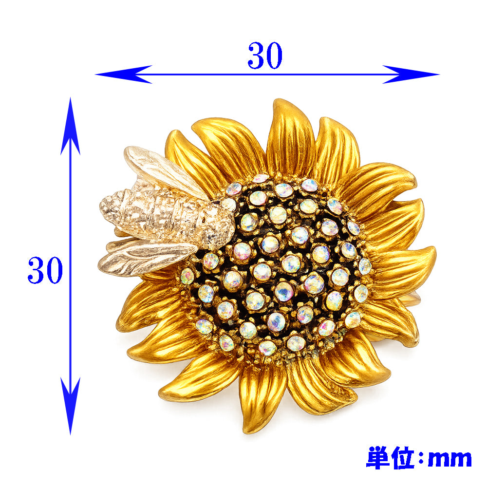 ひまわり 蜂 ブローチ ペンダント 2WAY ゴールド フラワー 花 ビジュー ミツバチ アクセサリー おしゃれ かわいい バッグ 帽子 ストール プレゼント ギフト