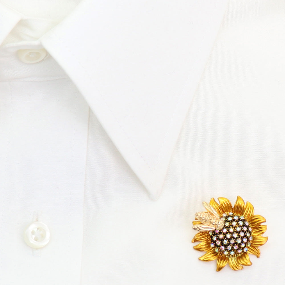 ひまわり 蜂 ブローチ ペンダント 2WAY ゴールド フラワー 花 ビジュー ミツバチ アクセサリー おしゃれ かわいい バッグ 帽子 ストール プレゼント ギフト
