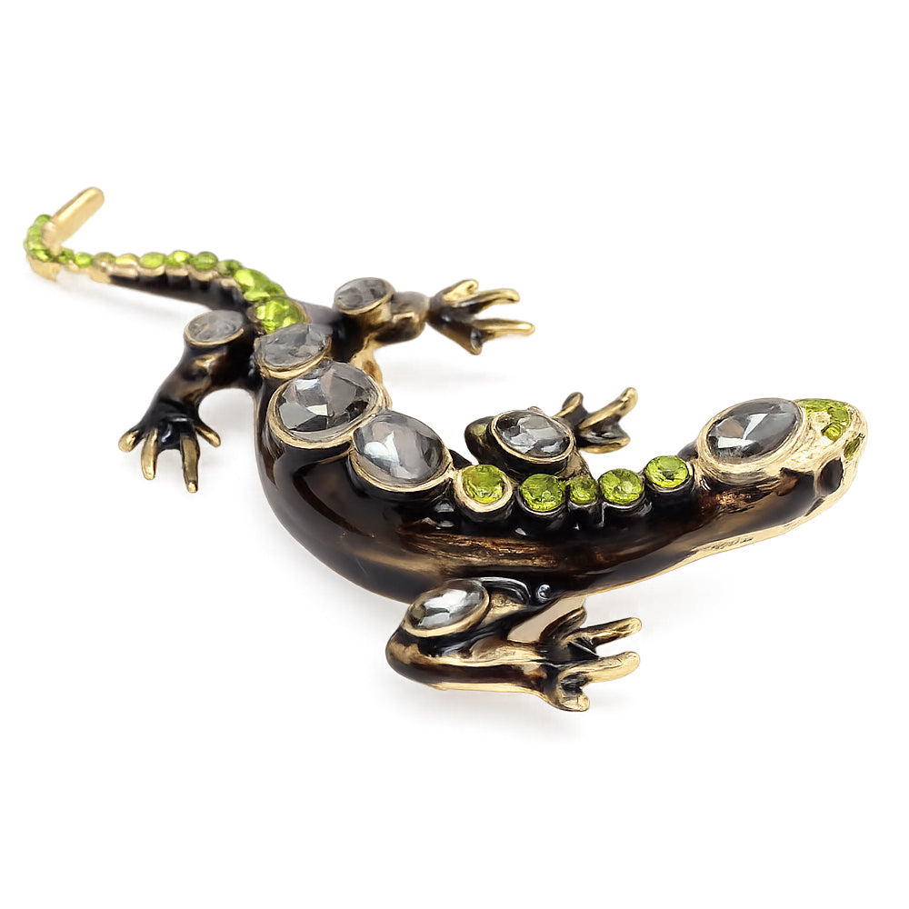 ヤモリ ブローチ ペンダント 2WAY トカゲ 爬虫類 ブラック グリーン ビジュー 個性的 存在感 幸運 魔除け アクセサリー バッグ 帽子 ストール