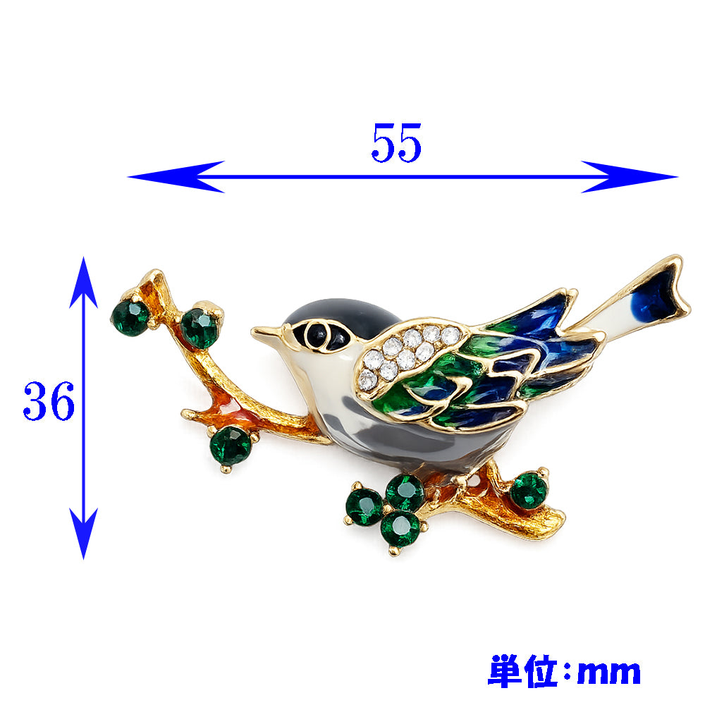 小鳥 ブローチ 鳥 ラインストーン ブルー グリーン かわいい アニマル ナチュラル 森 自然 アクセサリー バッグ 帽子 ストール プレゼント ギフト