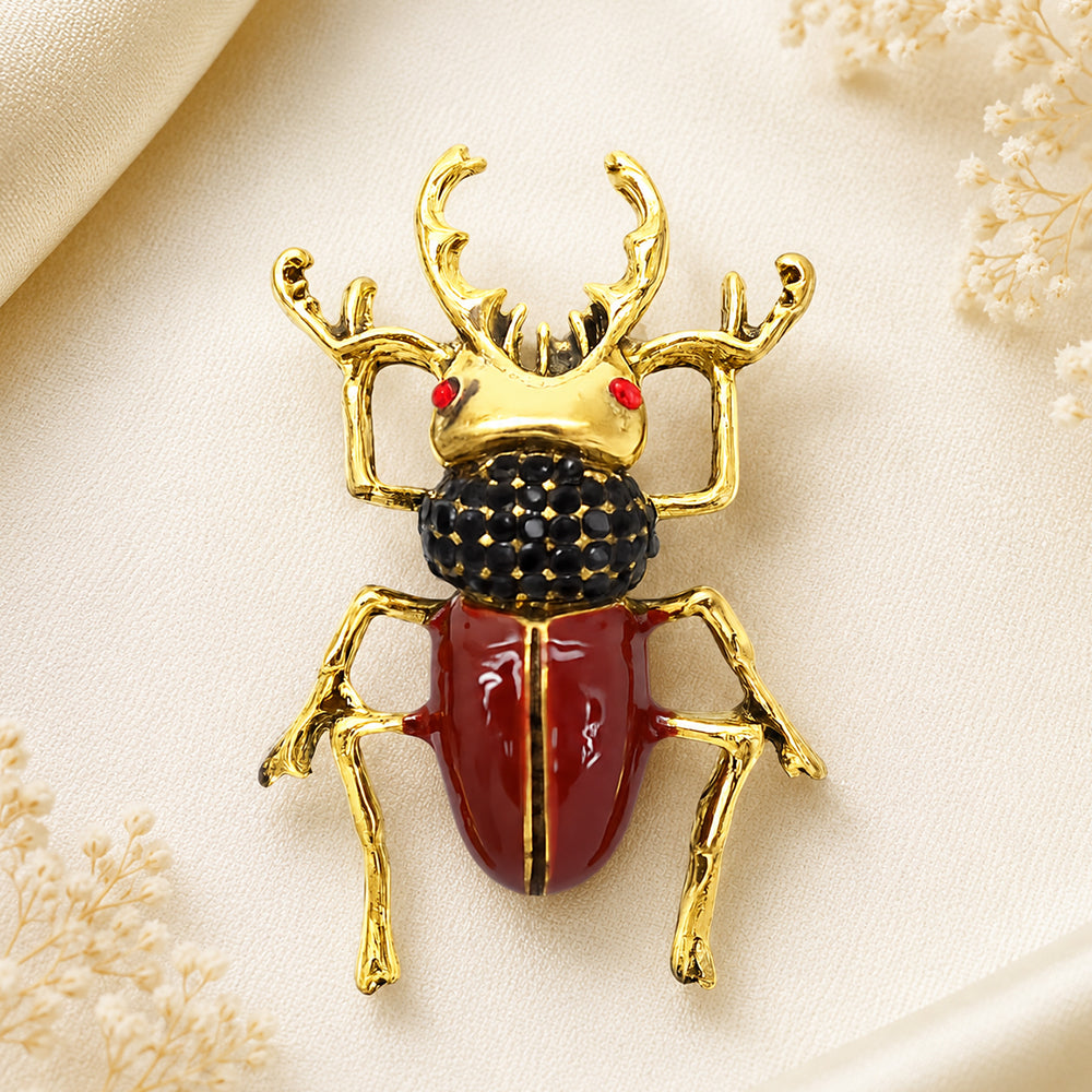 クワガタ ブローチ 昆虫 甲虫 ビートル ゴールドカラー アクセサリー 個性派 バッグ 帽子 ストール プレゼント ギフト 昆虫好き