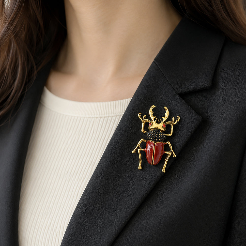 クワガタ ブローチ 昆虫 甲虫 ビートル ゴールドカラー アクセサリー 個性派 バッグ 帽子 ストール プレゼント ギフト 昆虫好き