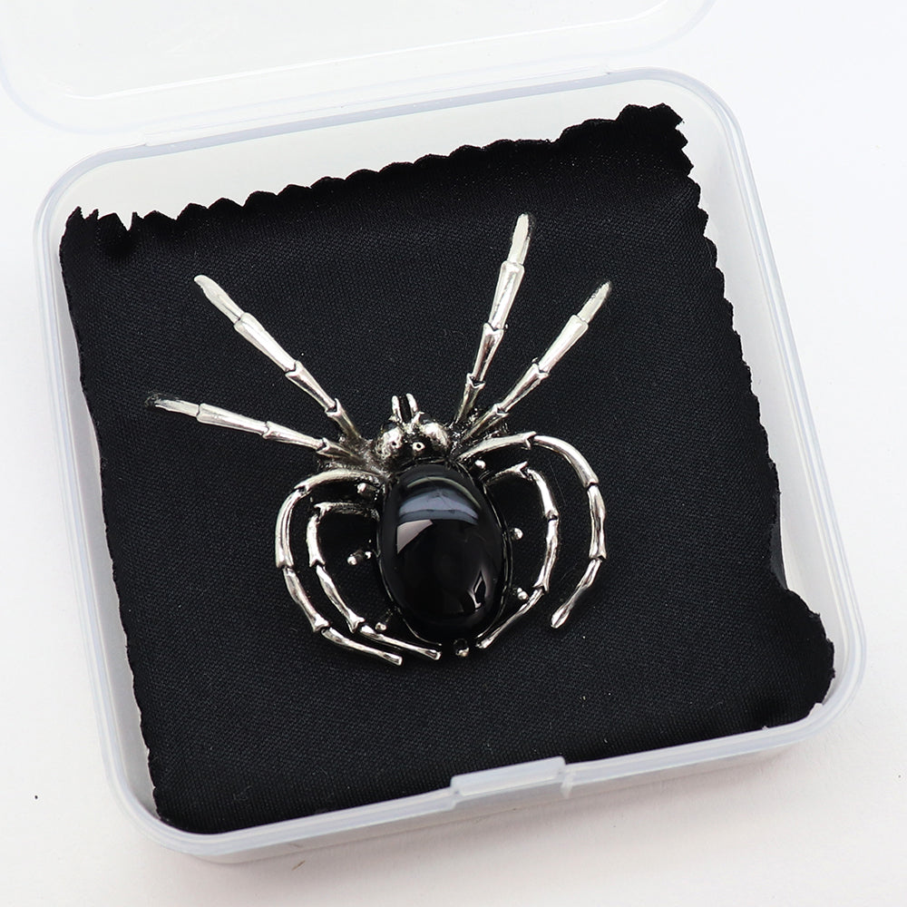 クモ ブローチ スパイダー 蜘蛛 モチーフ ブラックストーン シルバーカラー アクセサリー 昆虫 個性派 バッグ 帽子 ストール プレゼント ギフト ハロウィン
