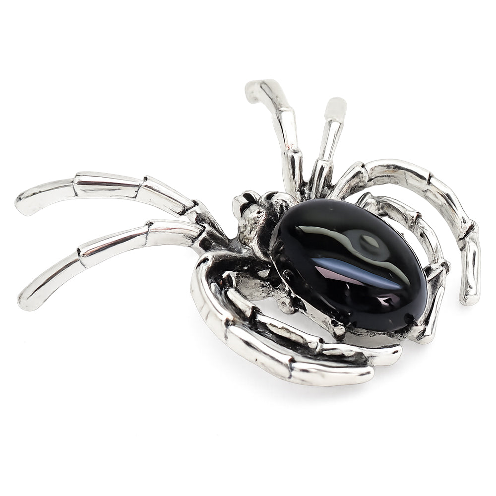 クモ ブローチ スパイダー 蜘蛛 モチーフ ブラックストーン シルバーカラー アクセサリー 昆虫 個性派 バッグ 帽子 ストール プレゼント ギフト ハロウィン