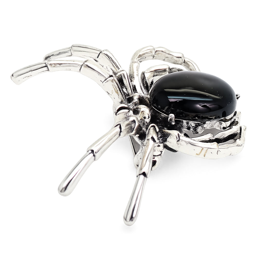 クモ ブローチ スパイダー 蜘蛛 モチーフ ブラックストーン シルバーカラー アクセサリー 昆虫 個性派 バッグ 帽子 ストール プレゼント ギフト ハロウィン