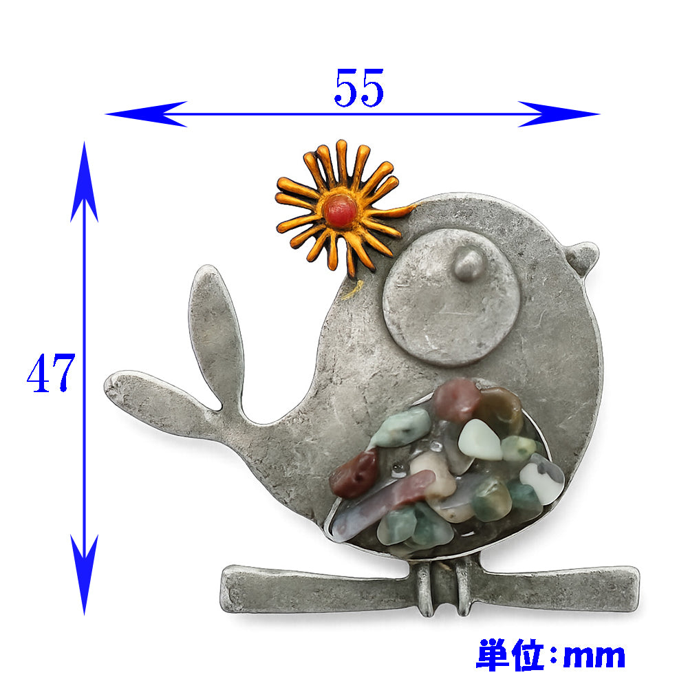 小鳥 ブローチ カラーストーン風 バード 鳥  花 アンティーク調 レトロ アクセサリー かわいい おしゃれ シルバーカラー バッグ 帽子 ストール ギフト