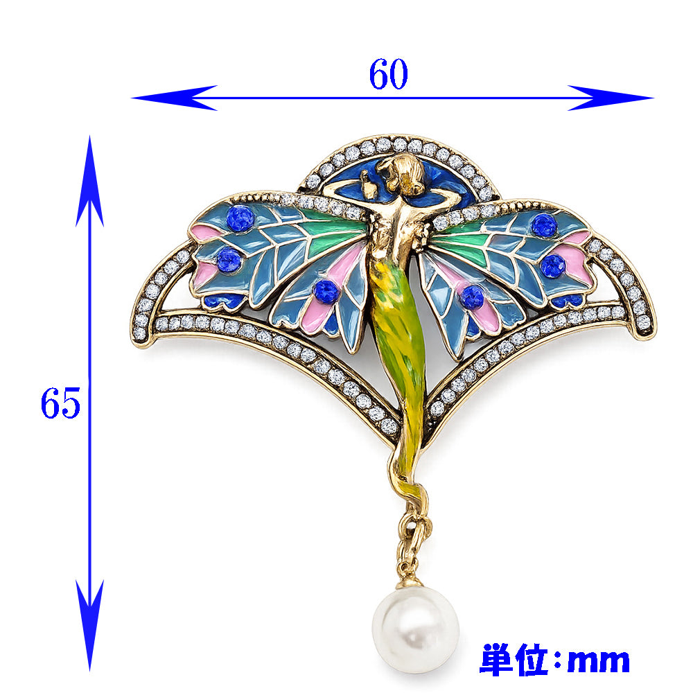 妖精 ブローチ フェアリー 羽根 パール風チャーム ラインストーン アクセサリー ファンタジー 幻想的 ロマンチック バッグ 帽子 ストール プレゼント ギフト