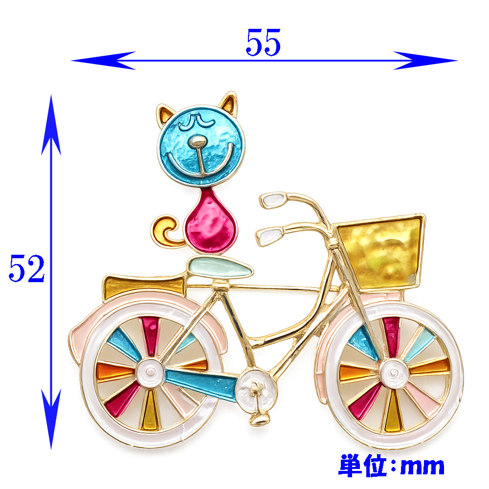 猫と 自転車 ブローチ ペンダント 2WAY ネコ かわいい アニマル アクセサリー サイクリング カラフル バッグ 帽子 ストール ギフト プレゼント 猫好き