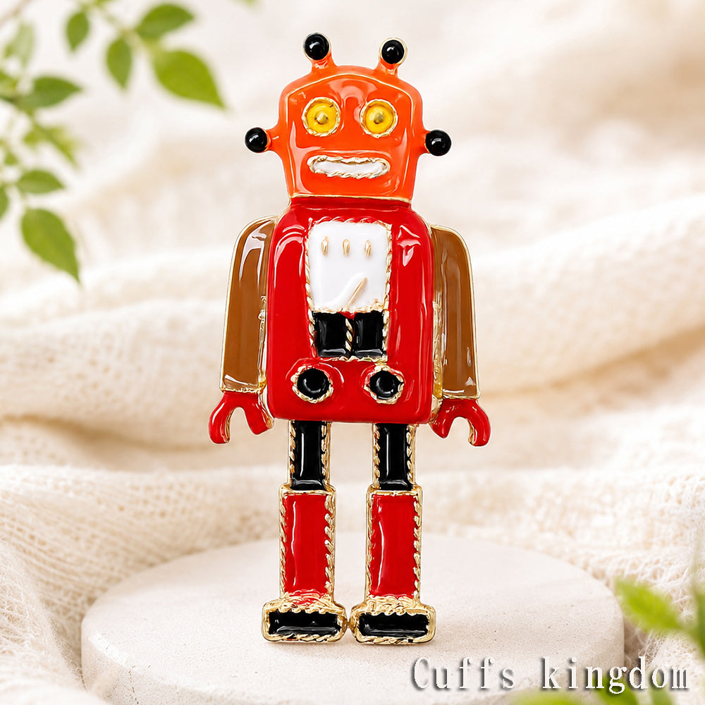 レトロ ロボット ブローチ 赤 エナメル風 アクセサリー 個性的 かわいい ユニーク レトロ ポップ 遊び心 バッグ 帽子 ストール プレゼント ギフト