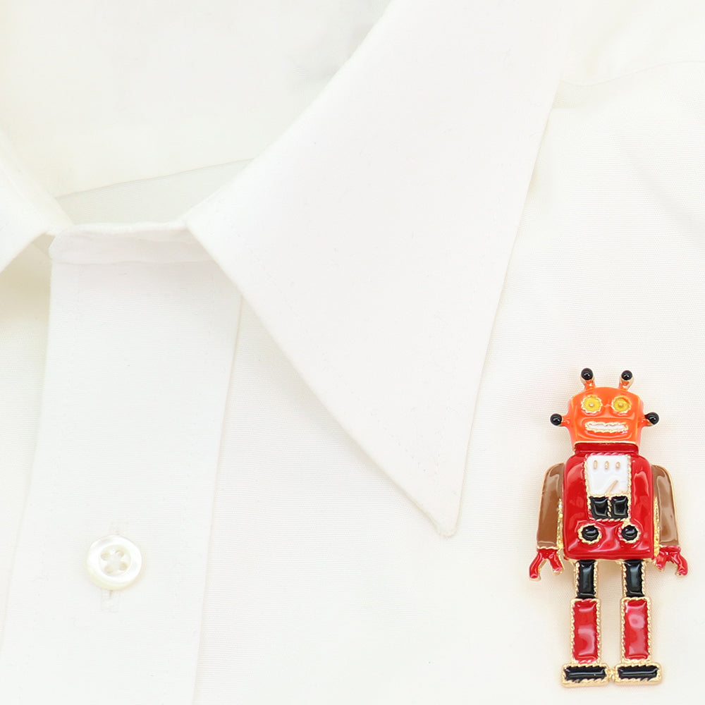 レトロ ロボット ブローチ 赤 エナメル風 アクセサリー 個性的 かわいい ユニーク レトロ ポップ 遊び心 バッグ 帽子 ストール プレゼント ギフト