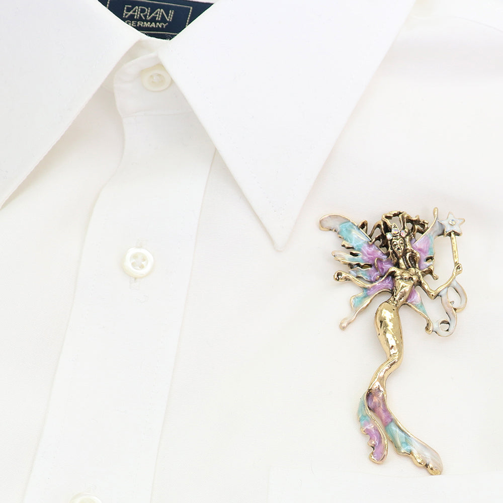 マーメイド ブローチ 人魚 妖精 フェアリー 星のステッキ 羽根 海 ゴールド アクセサリー ファンタジー 大きめ 個性的 バッグ 帽子 ストール プレゼント ギフト