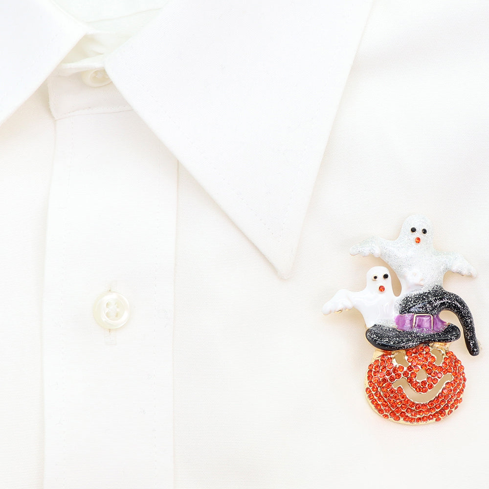 ハロウィン ブローチ おばけ ジャックオーランタン 魔女帽子 ゴースト ラインストーン アクセサリー かぼちゃ パンプキン イベント コスプレ バッグ 帽子 ストール ギフト