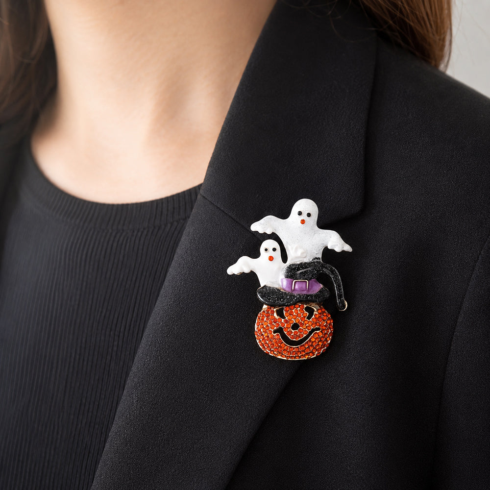 ハロウィン ブローチ おばけ ジャックオーランタン 魔女帽子 ゴースト ラインストーン アクセサリー かぼちゃ パンプキン イベント コスプレ バッグ 帽子 ストール ギフト