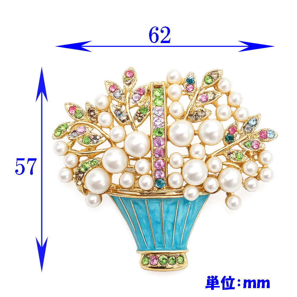 花かご ブローチ パール バスケット フラワーバスケット ラインストーン アクセサリー 上品 華やか かわいい エレガント フォーマル パーティー バッグ 帽子 ストール ギフト