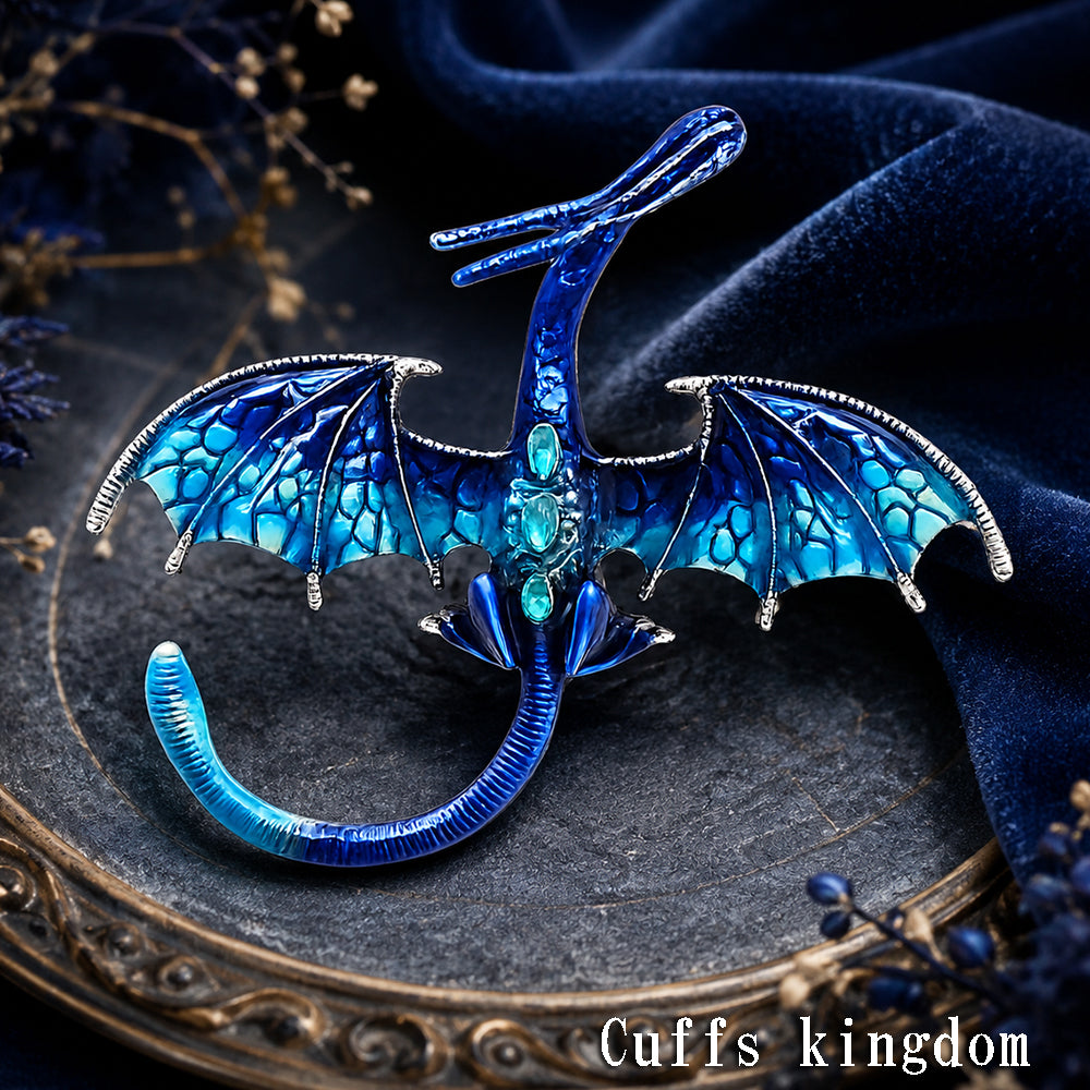 ブルー ドラゴン ブローチ ペンダント 2WAY 青 龍 竜 ファンタジー アンティーク調 翼 神話 アクセサリー バッグ 帽子 ストール ギフト プレゼント