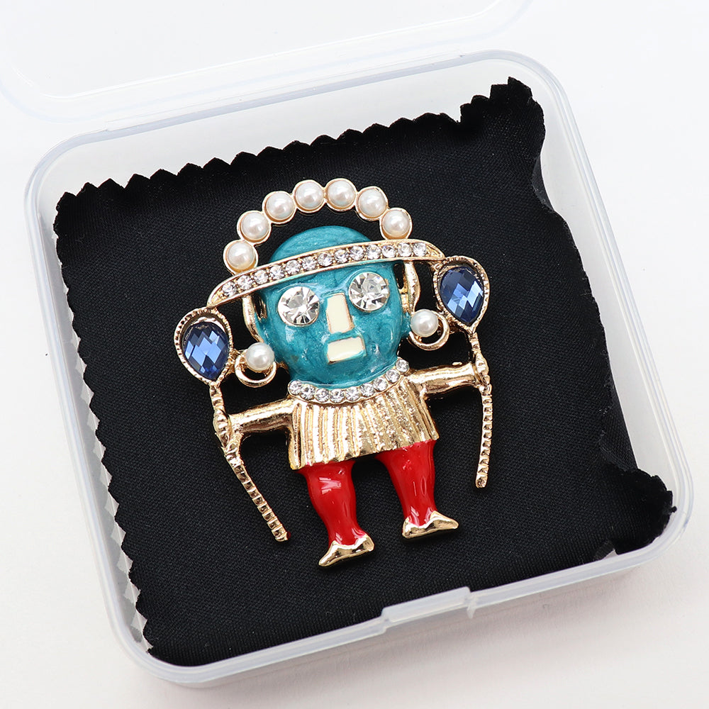 ブローチ 人形 モチーフ ドール ビジュー ラインストーン 個性的 アクセサリー ゴールド おしゃれ かわいい バッグ 帽子 ストール プレゼント ギフト
