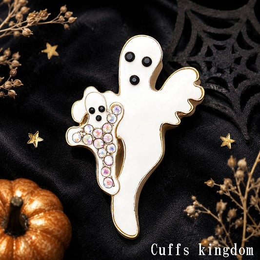 おばけ 親子 ブローチ ゴースト ハロウィン ラインストーン ホワイト かわいい アクセサリー 秋 イベント パーティー 個性的 バッグ 帽子 ストール プレゼント ギフト