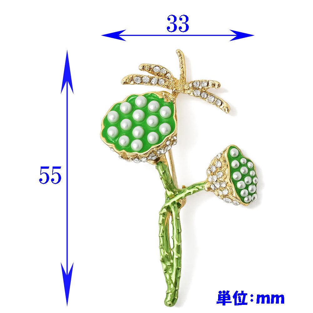 ハスの実 と トンボ ブローチ 蓮 ラインストーン グリーン ボタニカル 植物 アクセサリー おしゃれ 自然 ナチュラル 個性的 バッグ 帽子 ストール プレゼント ギフト