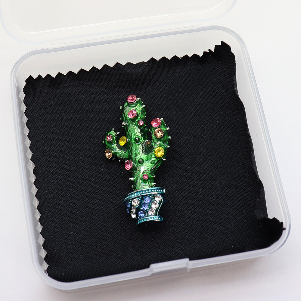 カラフル サボテン ブローチ ペンダント 2WAY ラインストーン グリーン 観葉植物 多肉植物 ボタニカル アクセサリー おしゃれ 個性的 バッグ 帽子 ストール ギフト
