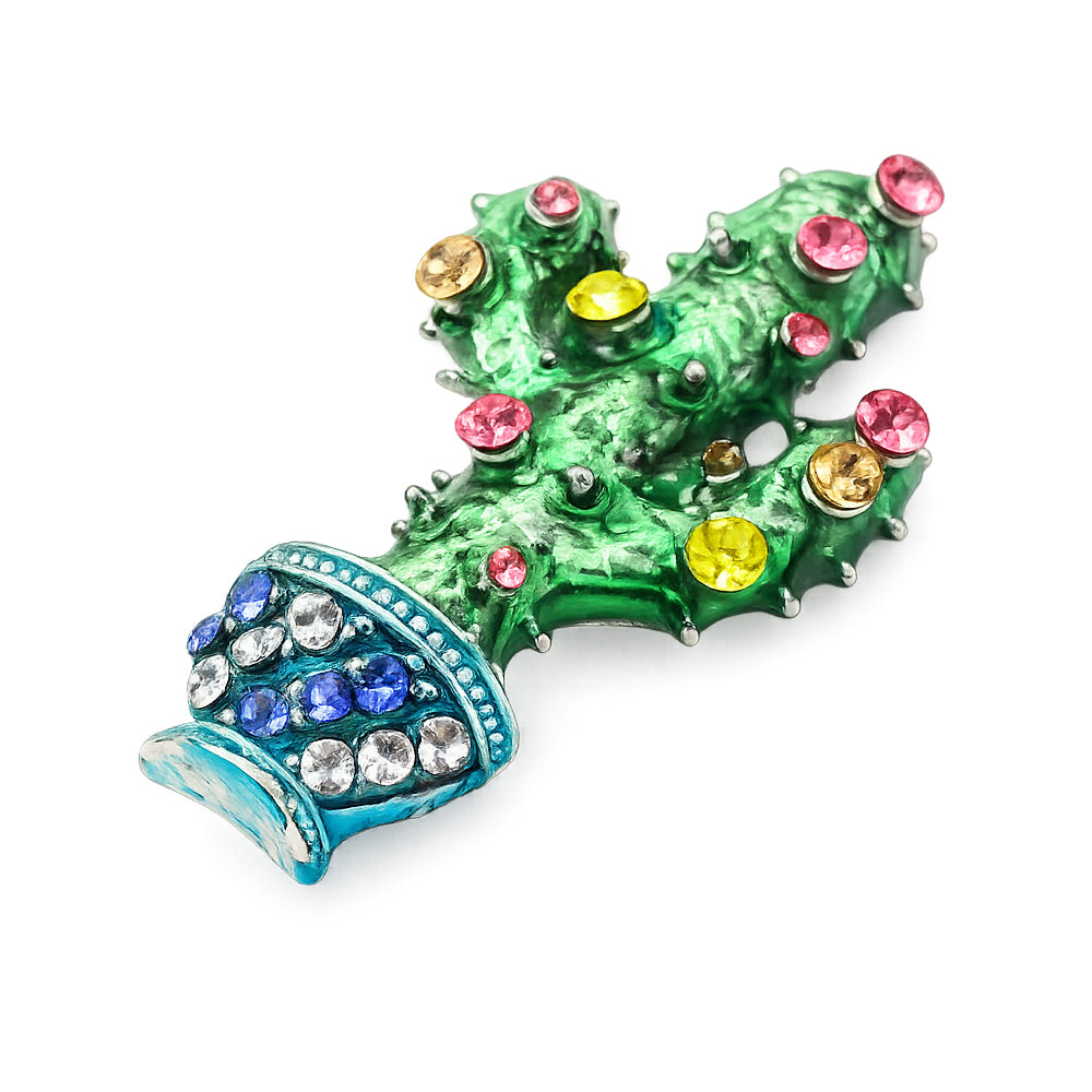 カラフル サボテン ブローチ ペンダント 2WAY ラインストーン グリーン 観葉植物 多肉植物 ボタニカル アクセサリー おしゃれ 個性的 バッグ 帽子 ストール ギフト