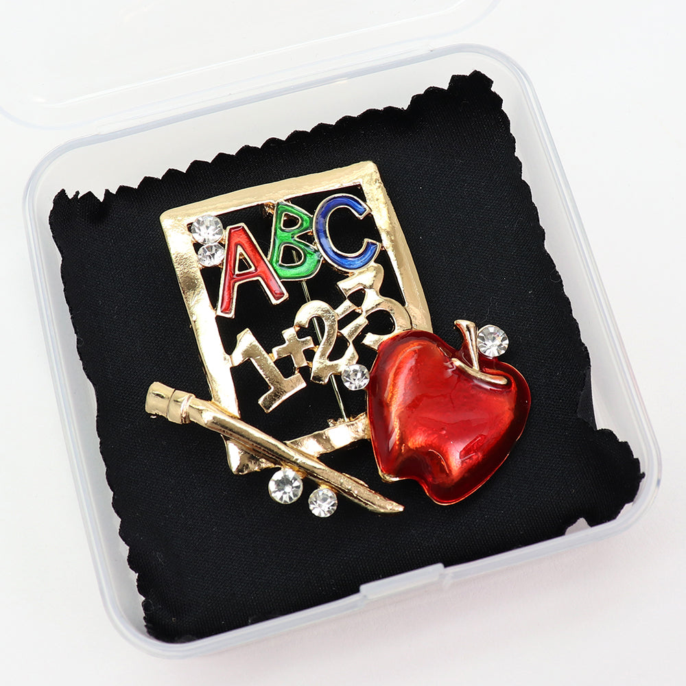 スクール モチーフ ブローチ 学校 ABC 数字 りんご 筆記具風 先生 保育士 教師 レディース アクセサリー 個性的 ユニーク かわいい プレゼント ギフト