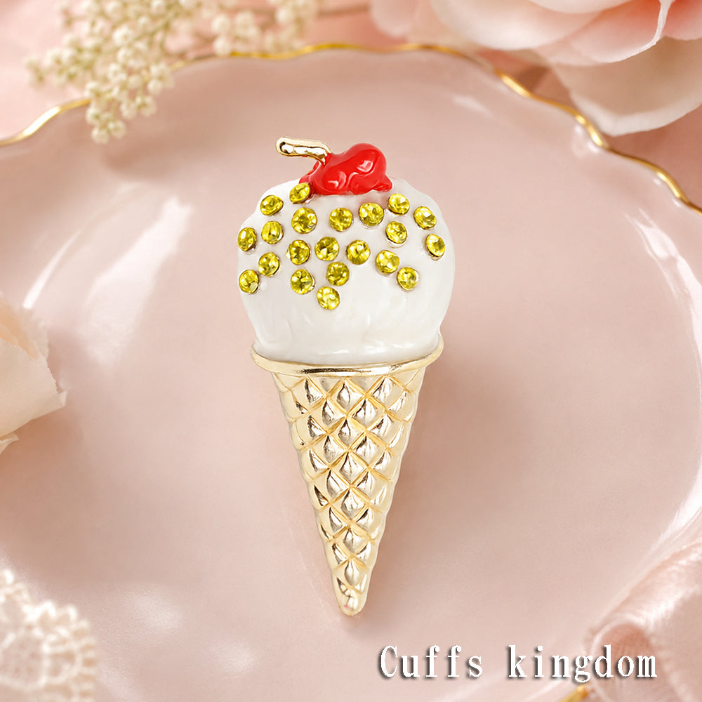 アイスクリーム ブローチ コーン チェリー スイーツ ラインストーン かわいい アクセサリー 個性的 ユニーク 食べ物 おしゃれ プレゼント ギフト