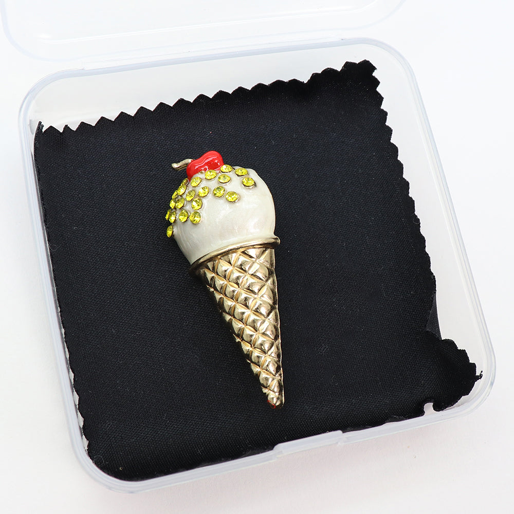アイスクリーム ブローチ コーン チェリー スイーツ ラインストーン かわいい アクセサリー 個性的 ユニーク 食べ物 おしゃれ プレゼント ギフト
