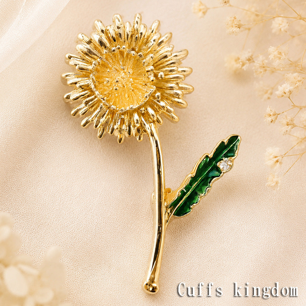 フラワー ブローチ 花 ひまわり たんぽぽ ゴールド グリーン 葉っぱ おしゃれ 上品 可愛い 植物 アクセサリー きれいめ ナチュラル プレゼント ギフト