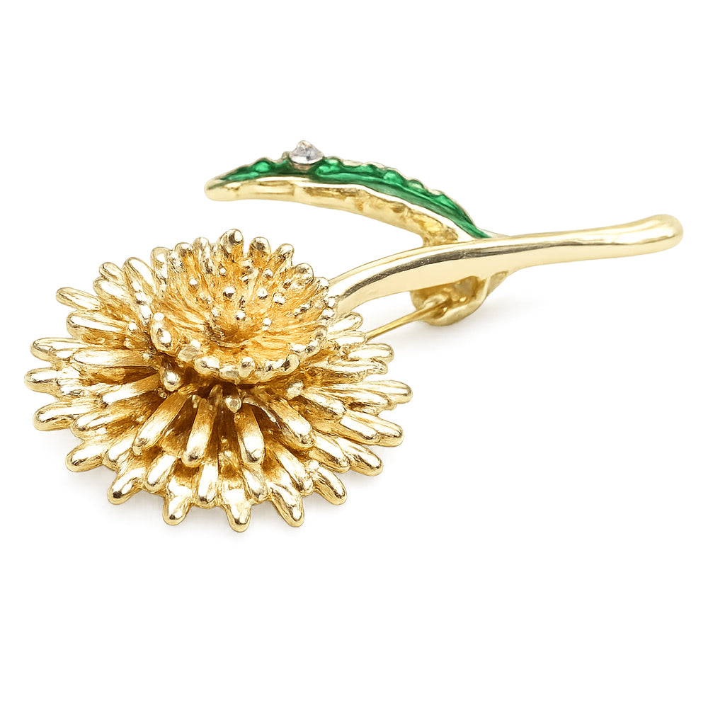 フラワー ブローチ 花 ひまわり たんぽぽ ゴールド グリーン 葉っぱ おしゃれ 上品 可愛い 植物 アクセサリー きれいめ ナチュラル プレゼント ギフト