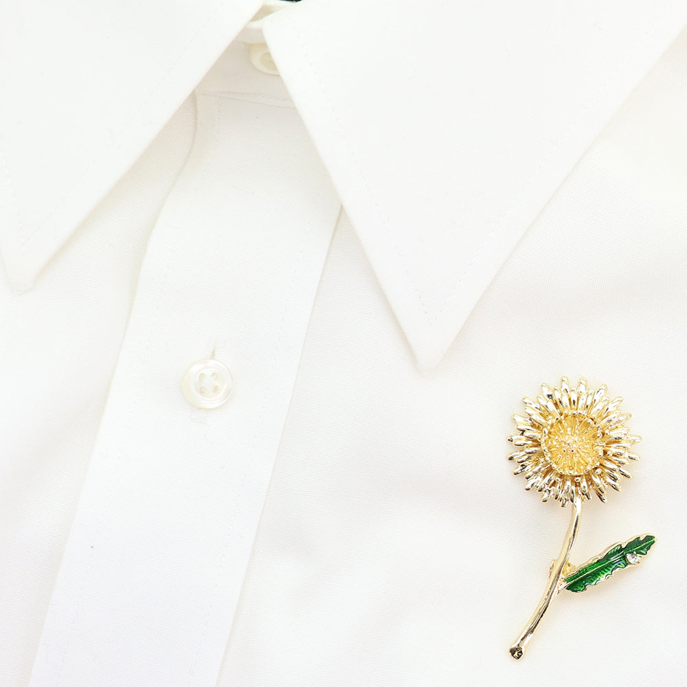 フラワー ブローチ 花 ひまわり たんぽぽ ゴールド グリーン 葉っぱ おしゃれ 上品 可愛い 植物 アクセサリー きれいめ ナチュラル プレゼント ギフト