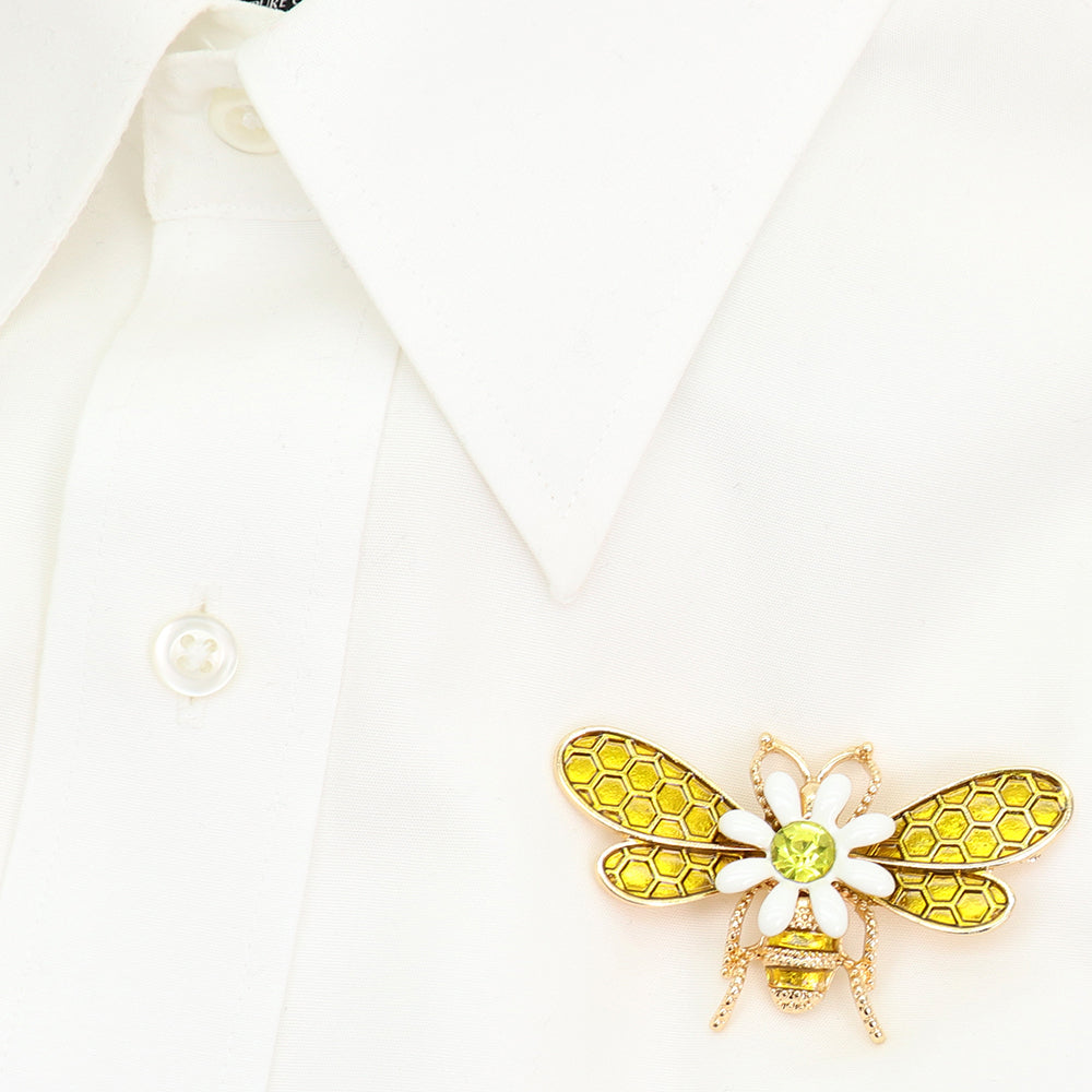 ミツバチ ブローチ 花 フラワー 蜂 はち 昆虫 ゴールド ホワイト ラインストーン キラキラ かわいい おしゃれ アクセサリー バッグ 帽子 ストール プレゼント ギフト
