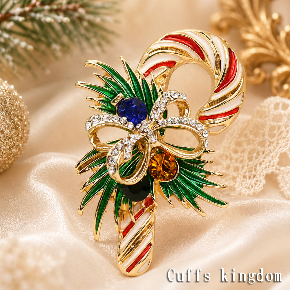 クリスマス ブローチ キャンディ ステッキ リボン ラインストーン ゴールド アクセサリー かわいい おしゃれ 冬 パーティー バッグ 帽子 ストール プレゼント ギフト