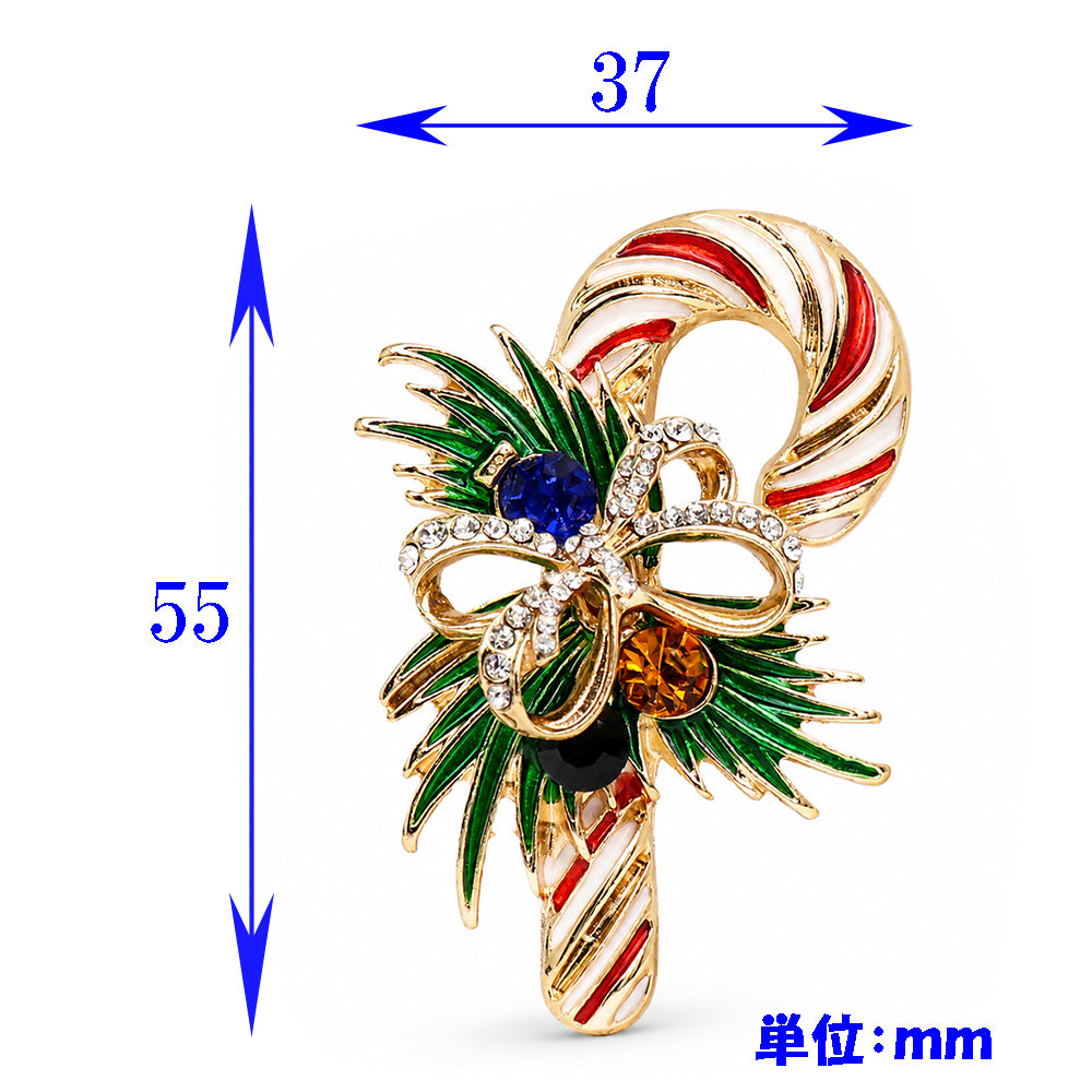 クリスマス ブローチ キャンディ ステッキ リボン ラインストーン ゴールド アクセサリー かわいい おしゃれ 冬 パーティー バッグ 帽子 ストール プレゼント ギフト